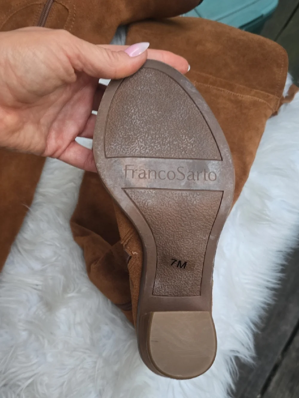 Franco Sarto Elnora Cognac Suede Over The Knee Healed Boots 7M